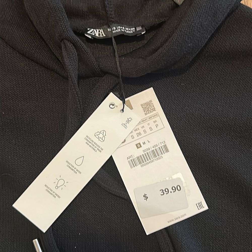 Zara Black Terry knit Hoodie Sweatshirt. Extra soft and comfy! Size S. - Picture 2 of 5